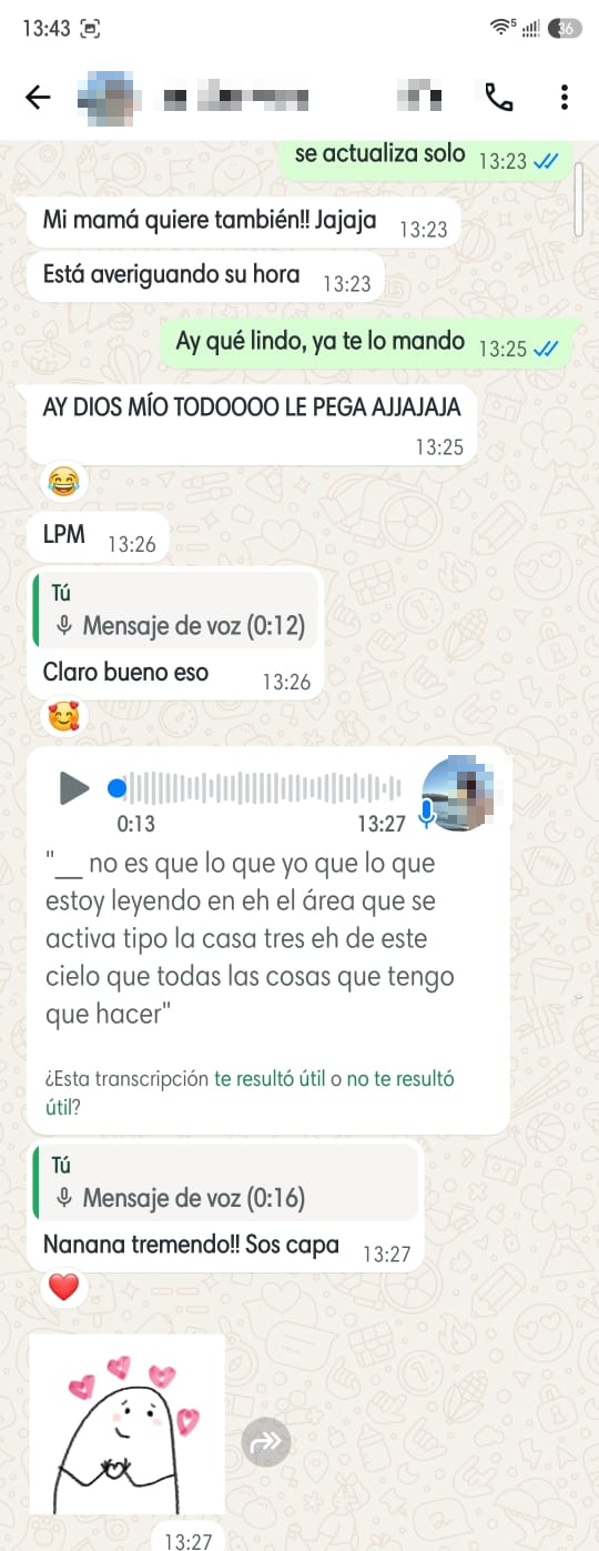 Mensaje de WhatsApp de una suscriptora del Lunario Evolutivo